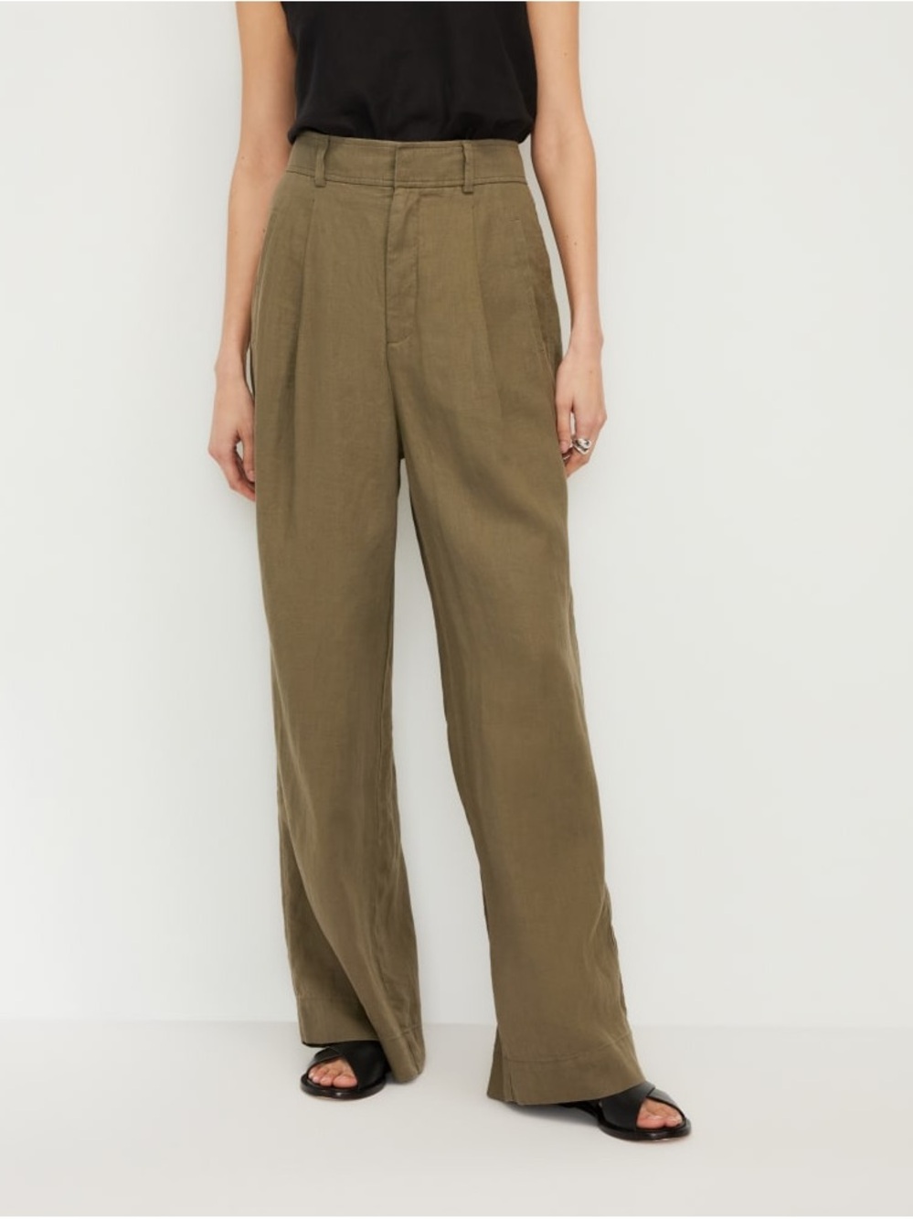 Everlane Linen Way High Drape Wide Leg Pants Olive Size 16